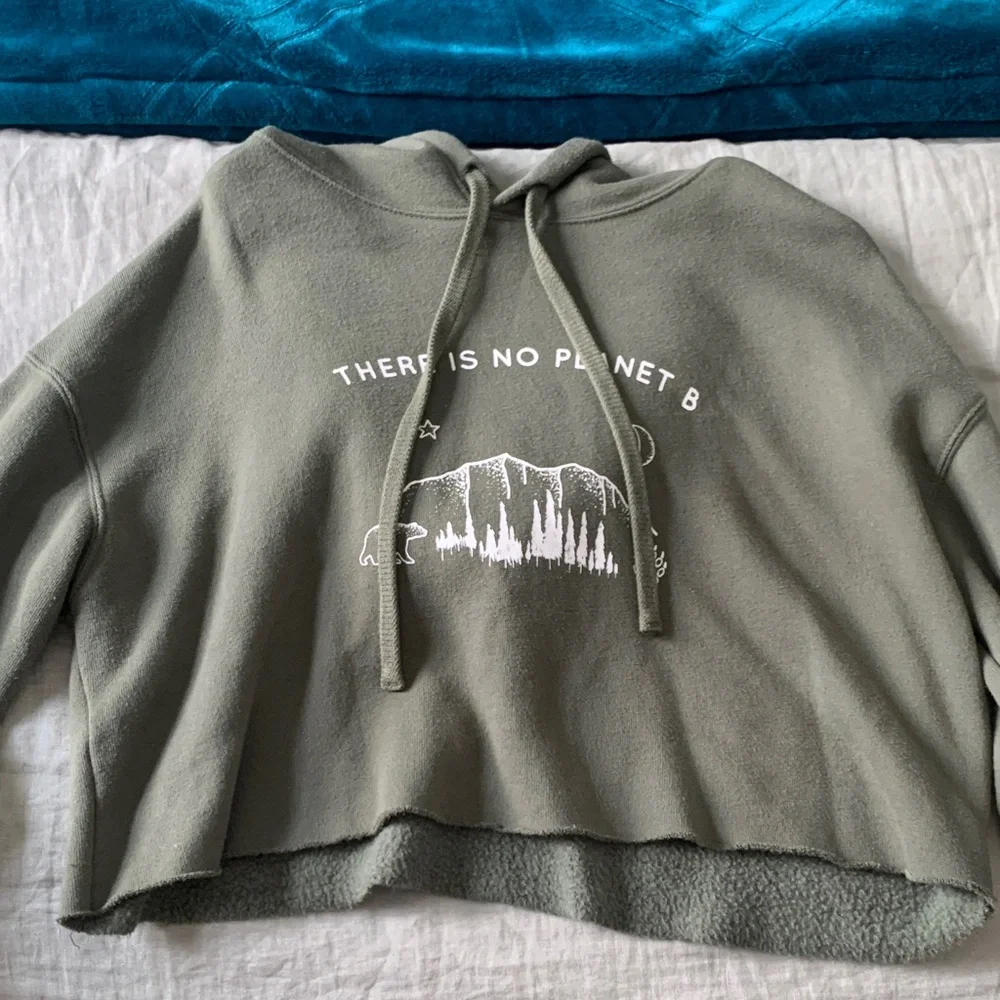 There is No Planet B Olive Green Cropped Hoodie with Environmental Print - Picture 4 of 10